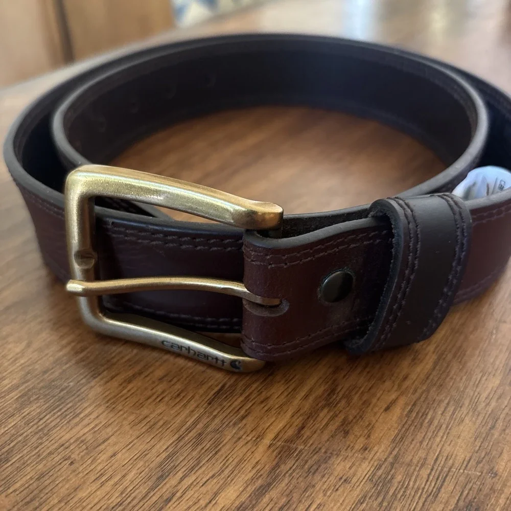 Carhartt Bridle Leather Belt WB5503M Men 38 Brown Dark Brown Brass Buckle EUC
